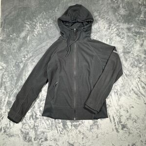 Columbia Fleece Jacket Hooded Full Zip Womens S Black Hooded Thumb‎ Holster